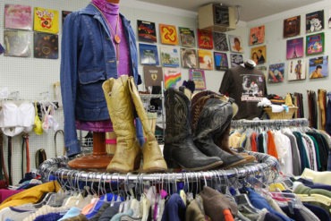 Thrift store featuring boots and records