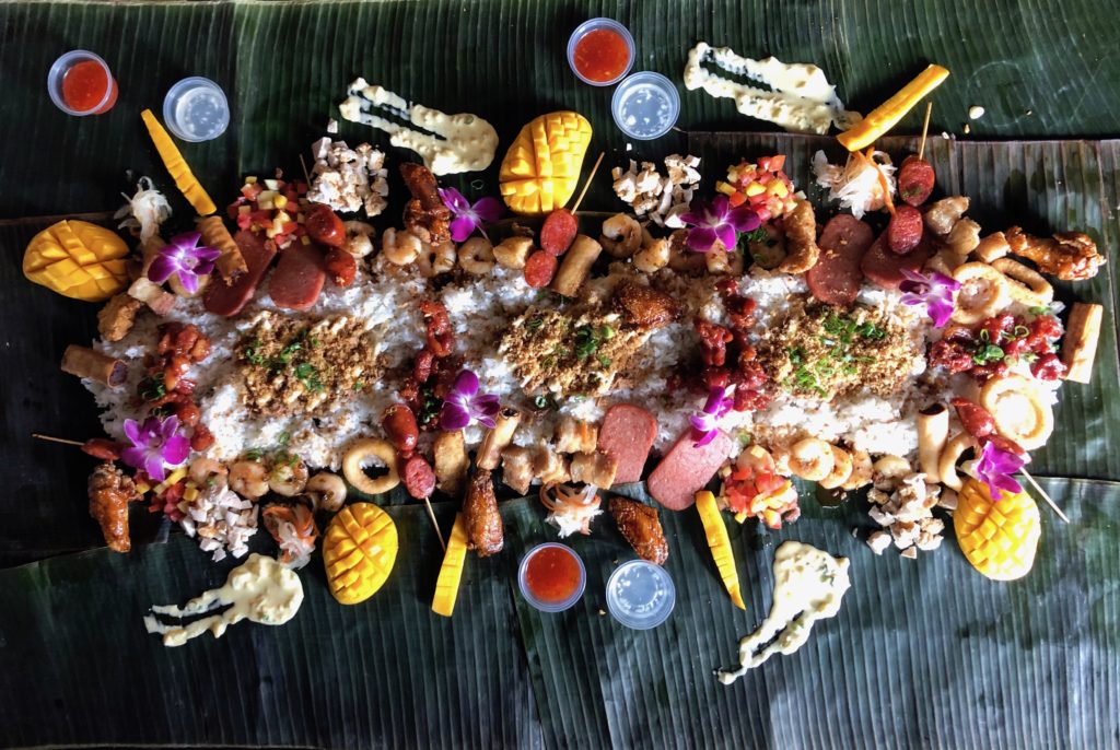 A kamayan feast laid out.