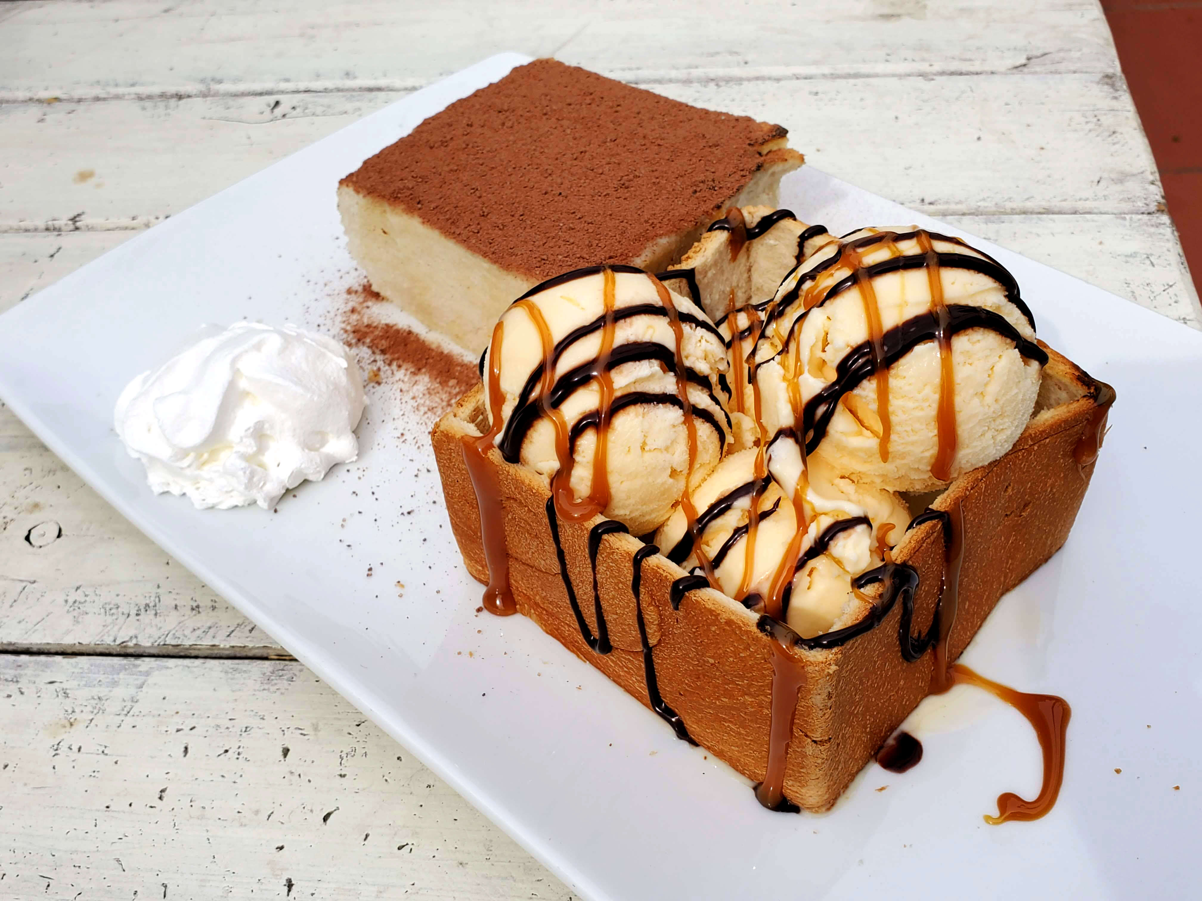 Condensed Milk Brick Toast served at Factory Tea Bar.