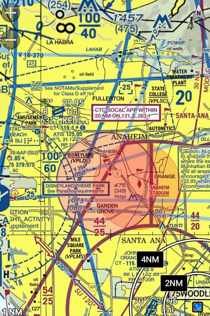 Image of temporary flight restriction zone over Disneyland.