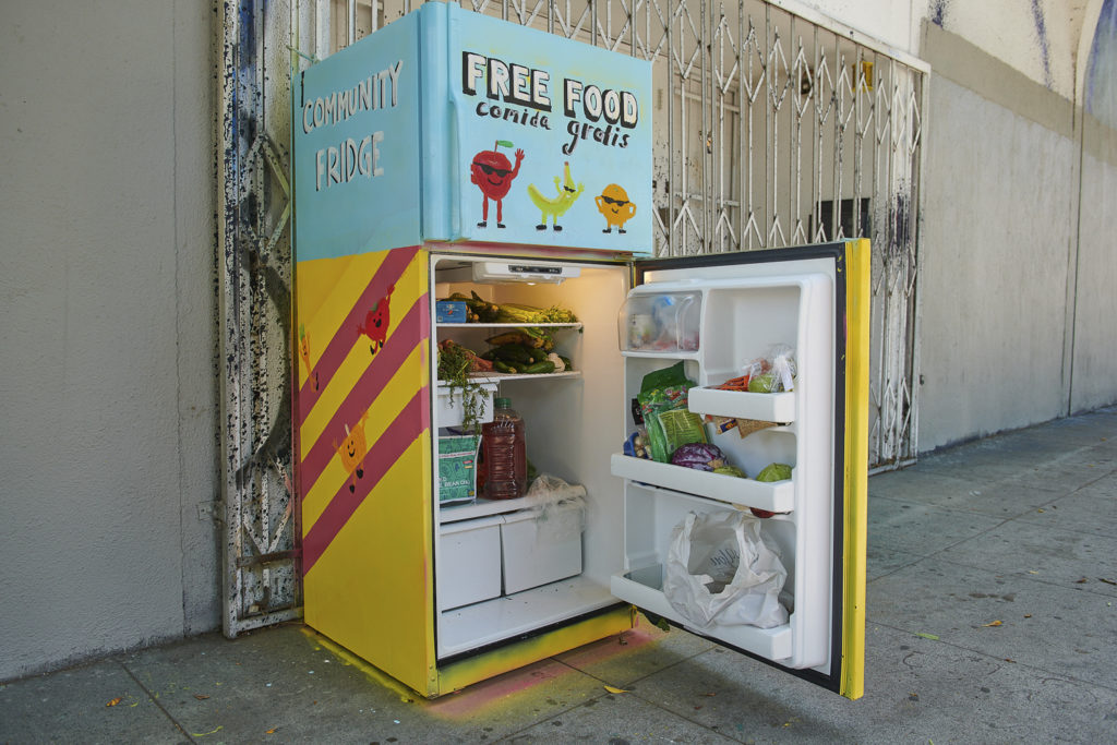 A community refrigerator located at 2817 S. Hill St., Los Angeles, CA 90007.
