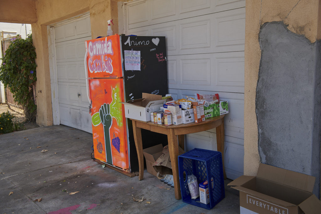 A community refrigerator located at 5044 W. 21st St., Los Angeles, CA 90016.