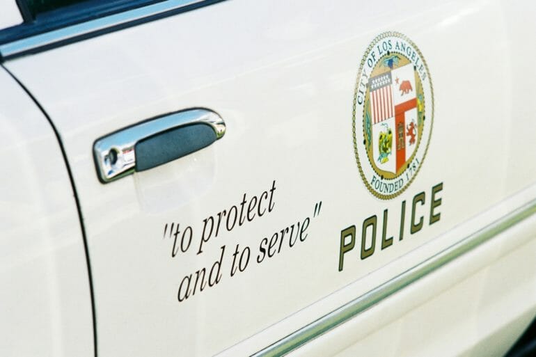 The door of an LAPD car.