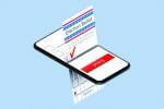 A digital illustration of an election ballot being shredded through a smartphone.