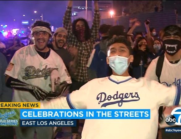 Dodgers fans took to the streets to celebrate their team's World Series win.