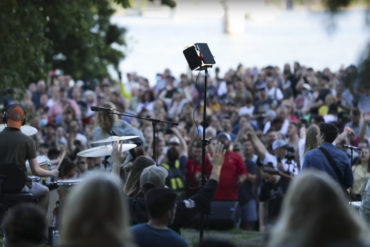 Sean Feucht performs at a concert in Portland, Oregon, in August 2020.