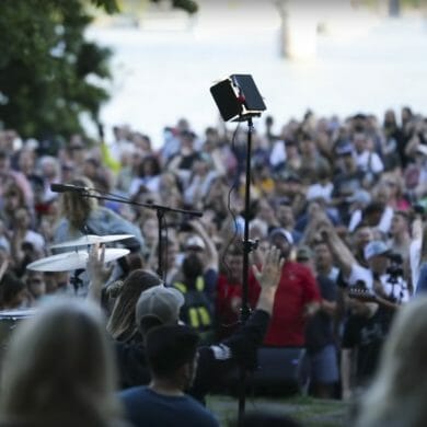 Sean Feucht performs at a concert in Portland, Oregon, in August 2020.