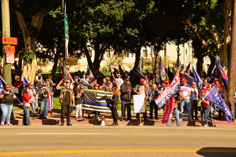 President Donald Trump supporters gathered for a rally at L.A. City Hall where a number of brawls ensued with counterprotesters on Wednesday, Jan. 6.